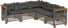 vidaXL Set canapea de grădină cu perne, 5 piese, gri, poliratan