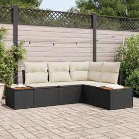 vidaXL Set de canapele pentru grădină cu pernă 4 pcs Negru Rattan poli
