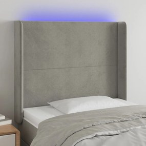 3123810 vidaXL Tăblie de pat cu LED, gri deschis, 103x16x118/128 cm, catifea