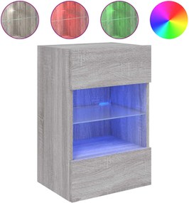 vidaXL Comodă TV de perete cu lumini LED, gri sonoma, 40x30x60,5 cm