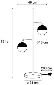 Lampă de podea industrială neagră cu alamă cu 2 lumini - Haicha