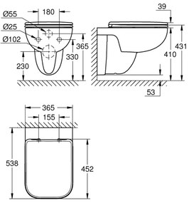 GROHE 39815000 - Vas WC suspendat START EDGE, 53,8 x 36,5 cm, alb durabil
