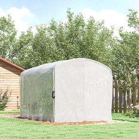 Outsunny Seră tunel de grădină 6m², seră tunel 300x200x195cm folie PE 220 g/m² margini prelungite 50 cm cu ușă alb | Aosom Romania