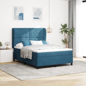 vidaXL Pat cu saltea cu arcuri Albastru închis 140 x 190 cm, din catifea