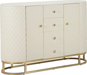 Bufet cu 2 usi si 4 sertare Sharon, Mauro Ferretti, 120x40x85 cm, lemn de pin/MDF/metal, alb/auriu