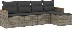 vidaXL Set canapea de grădină cu perne, 5 piese, gri, poliratan