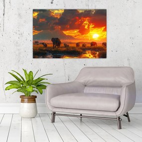 Tablou - Turmă de elefanți (90x60 cm)