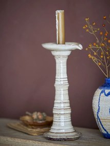 Sfeșnic din ceramică, gri, siluetă sculpturală, glazură reactivă cu nuanțe unice, 25 x 11,5 cm, „Rigby”