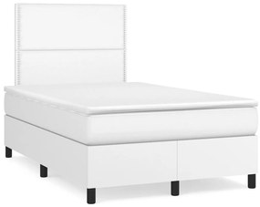 vidaXL Pat box spring cu saltea, alb, 120x190 cm, piele ecologică