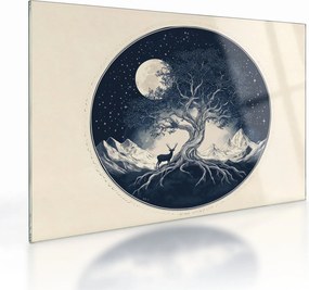 Tablou pe sticlă – Arbore magic cu cerb I. (70x50 cm)