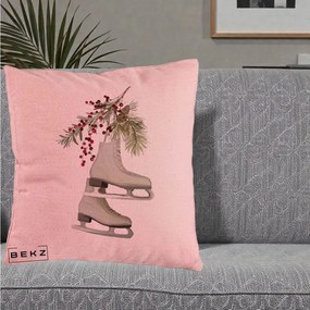 Perna Decorativa Patine cu Ramuri de Brad si Afine, 40x40 cm, Roz, Husa Detasabila, Perna Inclusa, BEKZ®