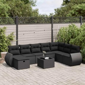 3325641 vidaXL Set mobilier de grădină cu perne, 9 piese, negru, poliratan