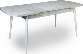 Set masa extensibila cu 4 scaune tapitate Homs cristal  bej-gri-picior-alb-170 x 80 cm