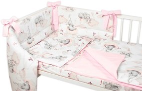 3-dílná set de Mantinel cu lenjerie de pat Baby Nellys, Elefant și Curcubeu, roz/alb 135x100