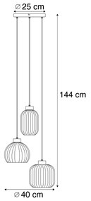 Design hanglamp zwart met smoke glas 3-lichts - Ana