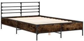 3280074 vidaXL Cadru de pat, stejar afumat 135x190 cm lemn prelucrat și metal