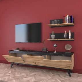 Ansamblu Comoda TV Kasia Stejar-Negru 180x35x48.5 cm