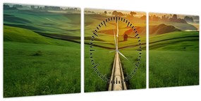 Tablou - Răsărit de soare peste vale (cu ceas) (90x30 cm)