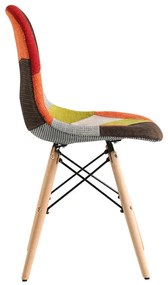 SCAUN JOY, MODEL PATCHWORK ORANGE, SEZUT TAPITAT TEXTIL, PICIOARE LEMN