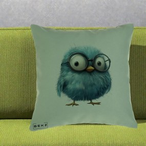 Perna Decorativa Pui Pufos Teal cu Ochelari, 40x40 cm, Verde, Husa Detasabila, Perna Inclusa, BEKZ®