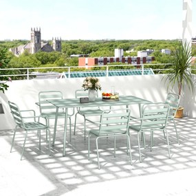 Outsunny Set de grădină - set de luat masa 7 piese cu 1 masă și 6 scaune suprapuse din oțel, verde deschis | Aosom Romania
