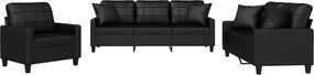vidaXL Set de canapele cu perne, 3 piese, negru, piele ecologică