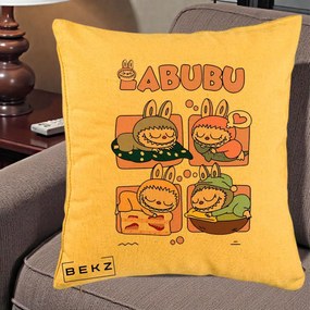 Perna Personalizata Labubu Sleeping Quad Grid, 40x40 cm, Galben, Husa Detasabila, Perna Inclusa, BEKZ®