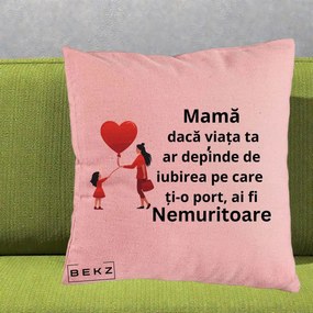 Cadou pentru Mama - Perna Personalizata Mama Nemuritoare cu Bebelus Kawaii, 40x40 cm, Roz, Husa Detasabila, Perna Inclusa, BEKZ®