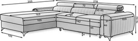 Colțar lemn masiv Gray Extensibil Ladă de Depozitare Personalizabil, 278 × 205 × 92 cm - Nube 45, Stânga