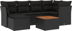 vidaXL Set canapele de grădină cu perne, 7 piese, negru, poliratan