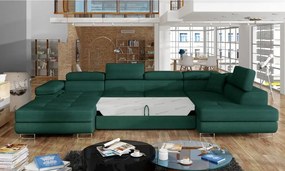 Colțar verde extensibil/cu spațiu de depozitare cu tapițerie din catifea (cu colț pe partea dreaptă/în formă de "U") Rodrigo – ELTAP