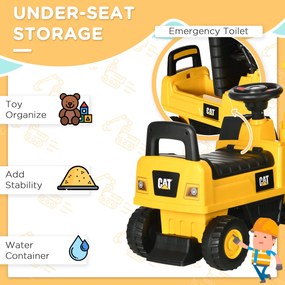 HOMCOM Excavator si compartiment de depozitare, jucarie de calarit pentru copii de la 1-3 ani fara baterie, galben | AOSOM RO