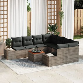 vidaXL Set de canapele pentru grădină cu pernă 9 pcs Gri Rattan poli