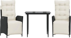 vidaXL Set mobilier de grădină cu perne, 3 piese, negru, poliratan