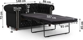 Canapea neagră extensibilă cu tapițerie din catifea 148 cm York Blik – Ropez