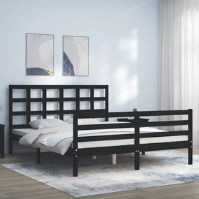 3194000 vidaXL Cadru de pat cu tăblie, negru, 160x200 cm, lemn masiv
