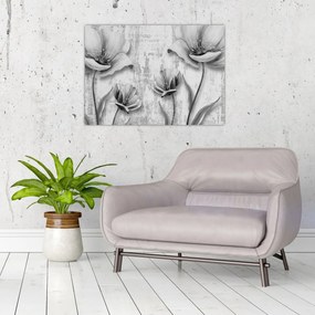 Tablou - Flori alb-negru pe fundal (70x50 cm)