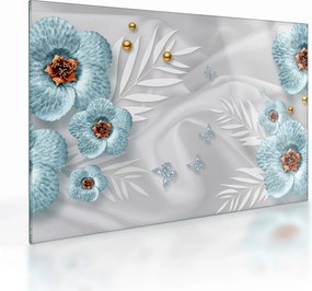 Tablou pe sticlă - 3D Flori albastre (70x50 cm)