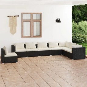 Set mobilier de gradina cu perne, 8 piese, negru, poliratan