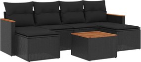 vidaXL Set canapele de grădină cu perne, 7 piese, negru, poliratan