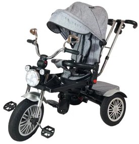 Tricicleta cu scaun rotativ, pozitie de somn, pliabila, far luminos, muzica, gri, BTR10