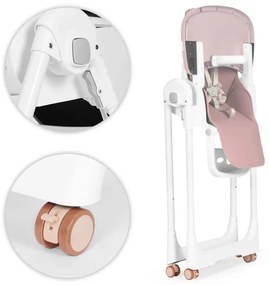 Scaun de hrănire înălțime reglabilă curele din piele ecologică tavă dublă roz