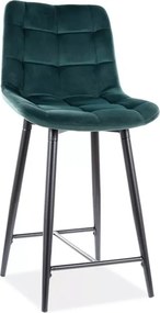 Scaun de bar CHIC VELVET cu picioare negre, verde inchis