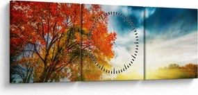 Tablou peisaj cu scufundat în razele solare (cu ceas) (90x30 cm)