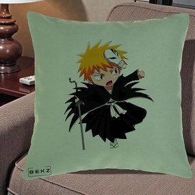 Perna Personalizata Bleach Ichigo Chibi cu Masca, 40x40 cm, Verde, Husa Detasabila, Perna Inclusa, BEKZ®