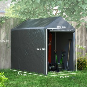 Outsunny Magazie pentru Scule cu Protecție UV și Intrare cu Fermoar, Cort de Garaj, 120x179x165 cm, Gri Închis | Aosom Romania