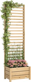 Outsunny Pat înălțat cu spalier din lemn, jardiniere înălțată cu spalier, orificiu de scurgere, căptușeală textilă, 60 x 39 x 200 cm, lemn natural | Aosom Romania