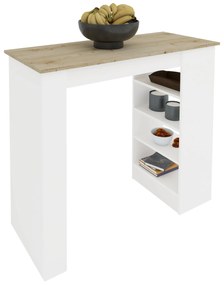 Masa Bar Vista, 4 rafturi, Alb/Stejar Artisan, 120 x 50 x 100 cm