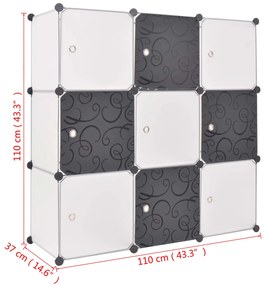 Dulap de depozitare tip cub, cu 9 compartimente, negru si alb Alb si negru, 1, 1, Alb si negru