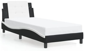 3208161 vidaXL Cadru de pat cu tăblie, negru și alb, 90x200 cm piele ecologică